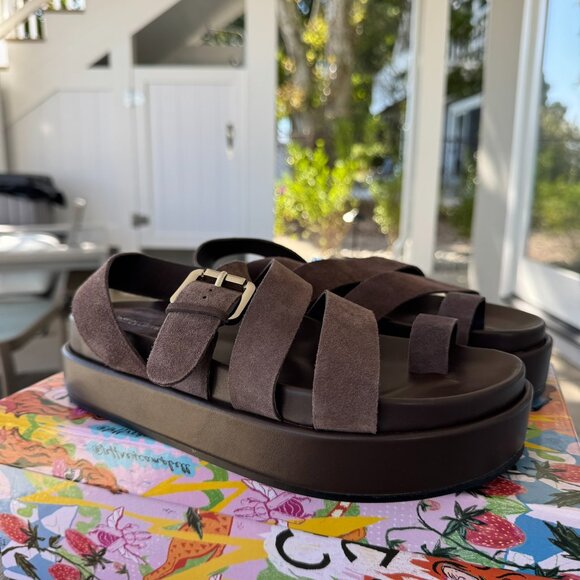 Jeffrey Campbell Hebrides Footbed Platform Sandals in Suede Brown Size 7.5 - Picture 1 of 14